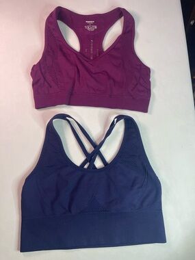 Seamless Racerback Sports Bras — Plum and Navy,
